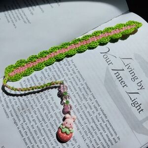 Crochet Bookmark Beaded Strawberry Bunny Charm Handmade Bible Book Journal Gift